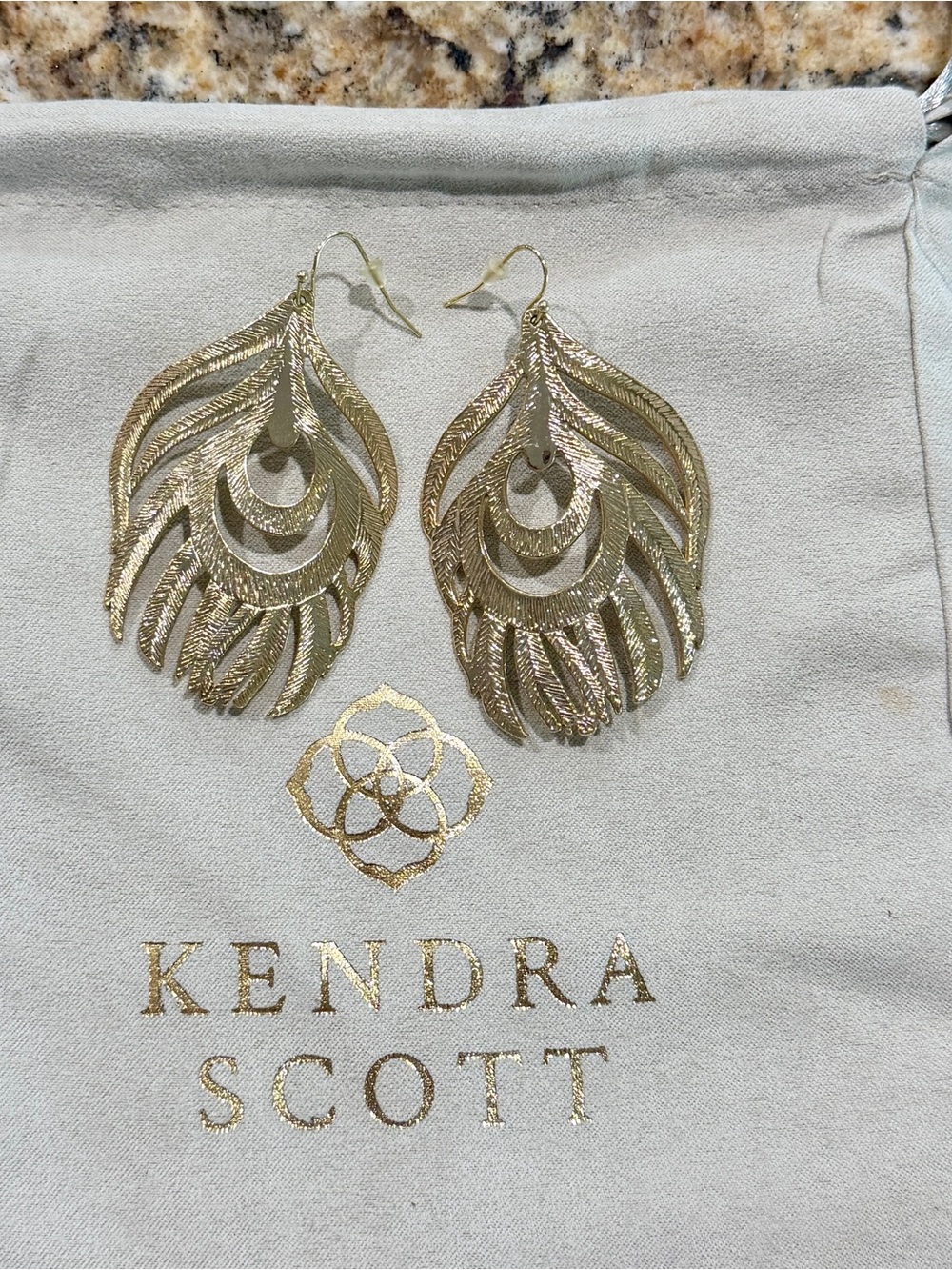 Kendra Scott Karina Gold Layered Feather Drop Earrings